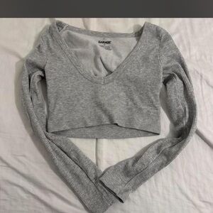 Garage Light Gray Ribbed V-Neck Crop Top